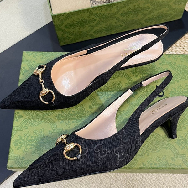 GC Horsebit Slingback Pump 50mm Nero Canvas Montone 294558