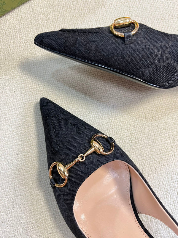 GC Horsebit Slingback Pump 50mm Nero Canvas Montone 294558