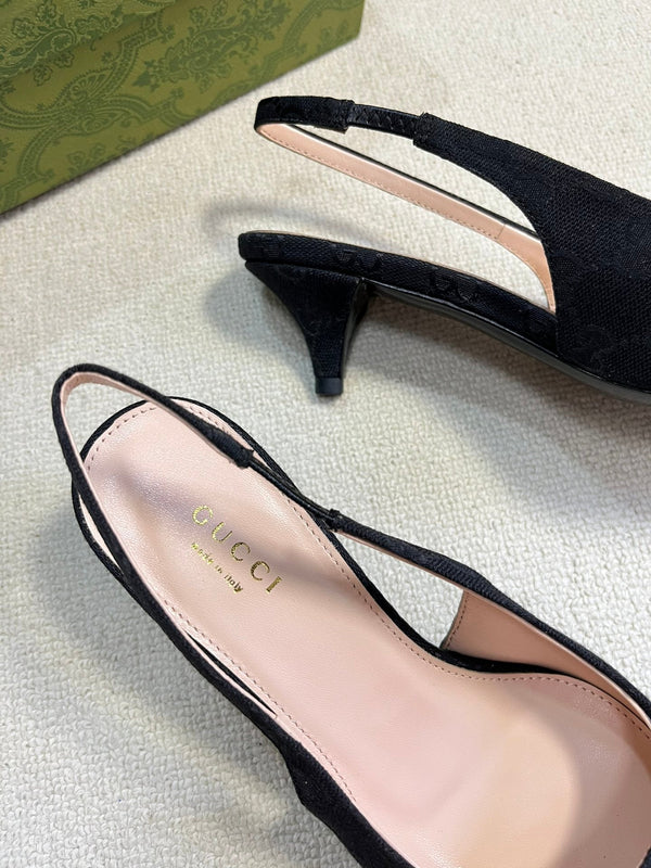 GC Horsebit Slingback Pump 50mm Nero Canvas Montone 294558