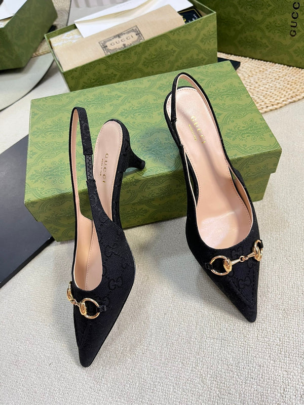 GC Horsebit Slingback Pump 50mm Nero Canvas Montone 294558