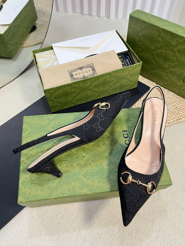 GC Horsebit Slingback Pump 50mm Nero Canvas Montone 294558