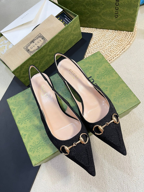 GC Horsebit Slingback Pump 50mm Nero Canvas Montone 294558