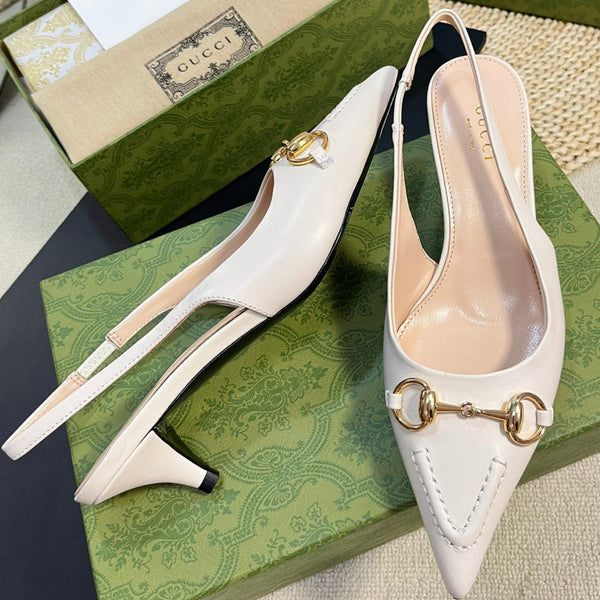 GC Horsebit Slingback Pump 50mm White Sheepskin 294562