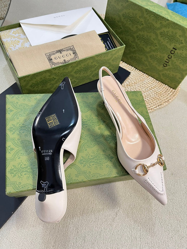 GC Horsebit Slingback Pump 50mm White Sheepskin 294562