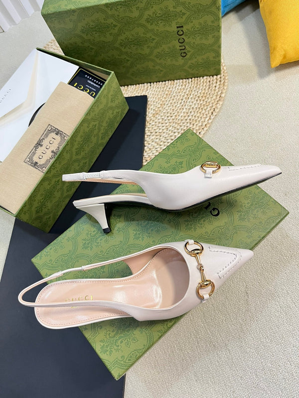 GC Horsebit Slingback Pump 50mm White Sheepskin 294562