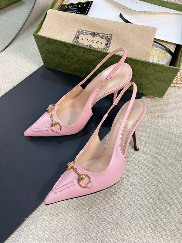 GC Horsebit Slingback Pump 100mm Pink Sheepskin 294567