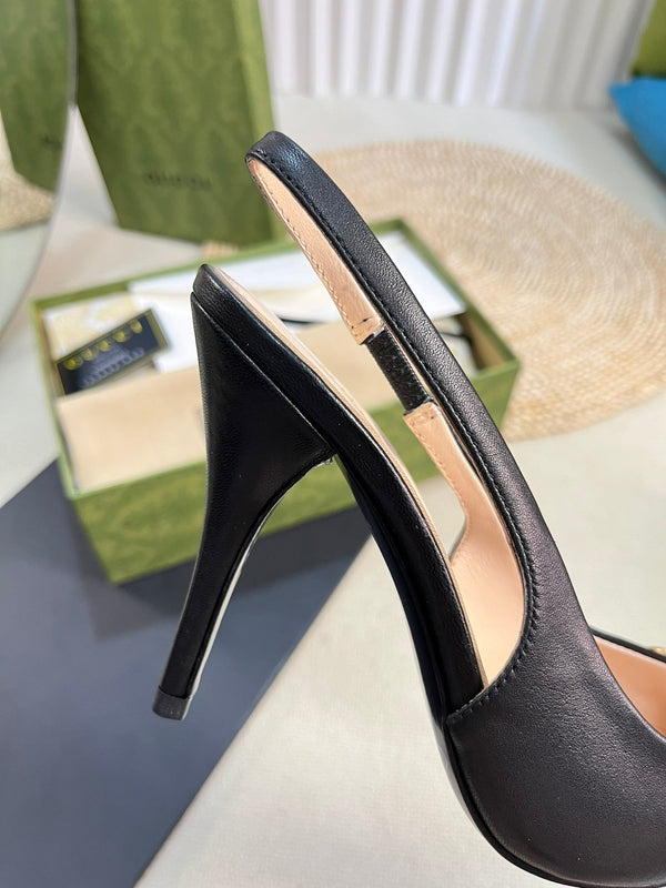 GC Horsebit Slingback Pump 100mm Black Sheepskin 294569