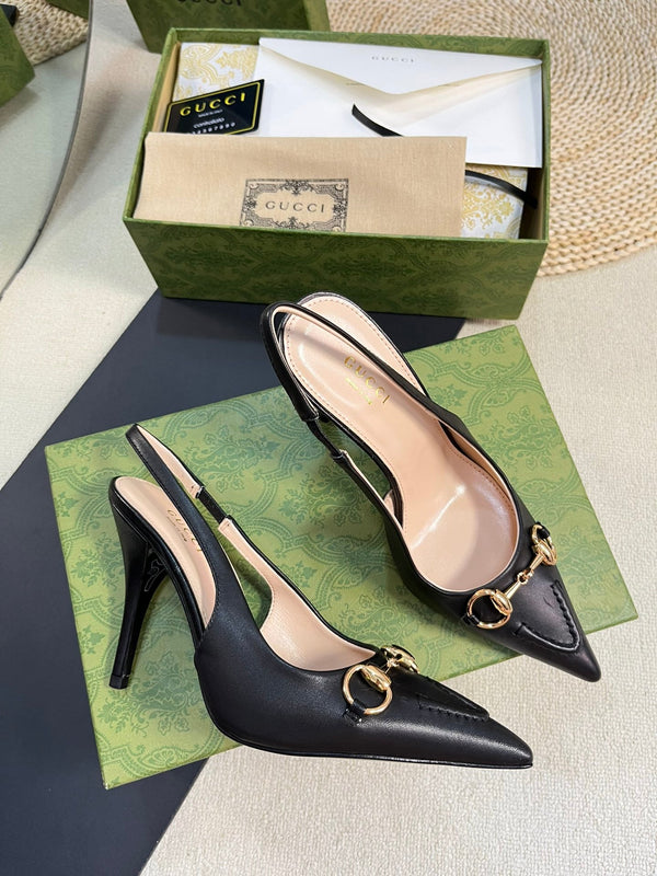 GC Horsebit Slingback Pump 100mm Black Sheepskin 294569