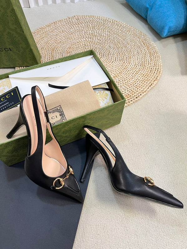 GC Horsebit Slingback Pump 100mm Black Sheepskin 294569