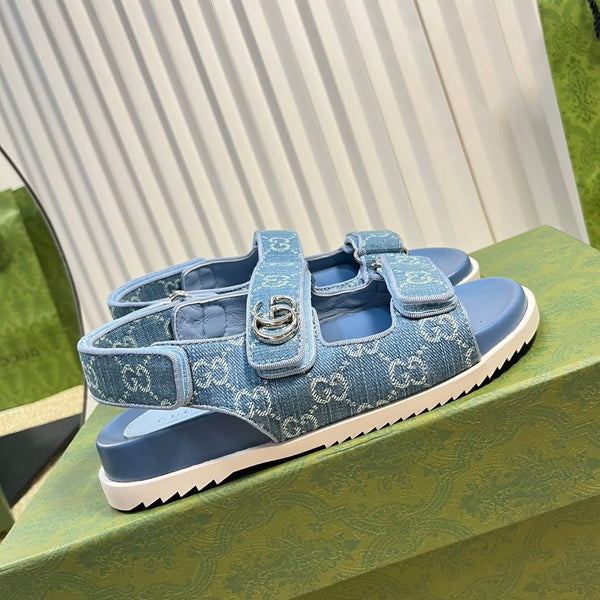 GG  Sandal With Double G Blue Caro