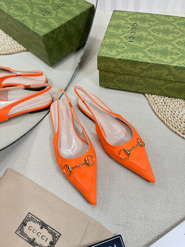 GC Horsebit Slingback Pump 10mm Orange Canvas Sheepskin 294540