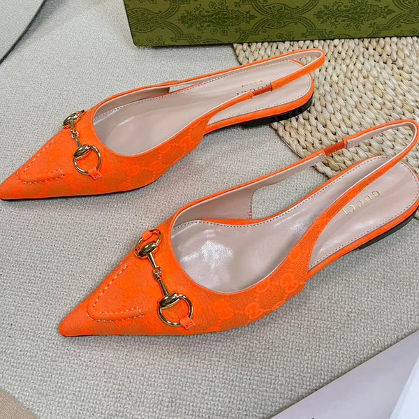 GC Horsebit Slingback Pump 10mm Arancione Canvas Montone 294540