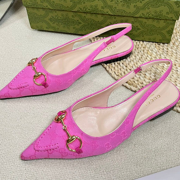 GC Horsebit Slingback Pump 10mm Rosa Canvas Montone 294543