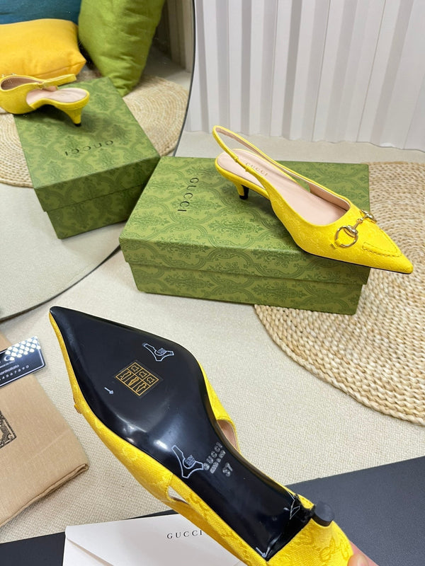 GC Horsebit Slingback Pump 50mm in tela di pecora gialla 294545