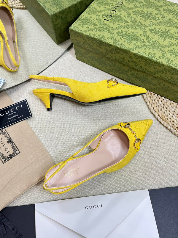 GC Horsebit Slingback Pump 50mm in tela di pecora gialla 294545