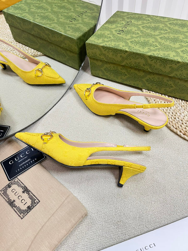GC Horsebit Slingback Pump 50mm in tela di pecora gialla 294545