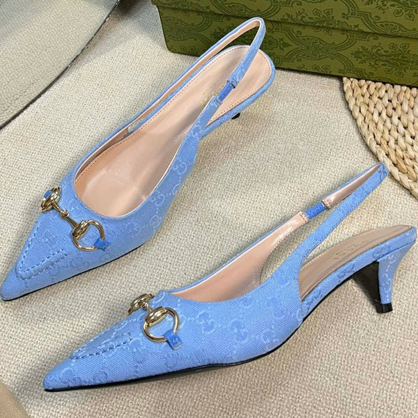 GC Horsebit Slingback Pump 50mm Blu Canvas Montone 294546