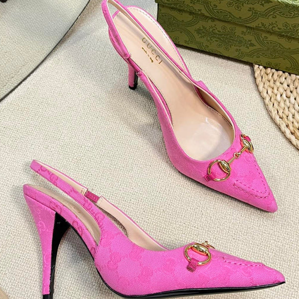 GC Horsebit Slingback Pump 100mm Rosa Canvas Montone 294551