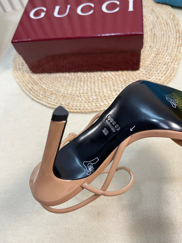 HIGH SANDAL 10 CM IN TAN BEIGE GLOSSY CALFSKIN