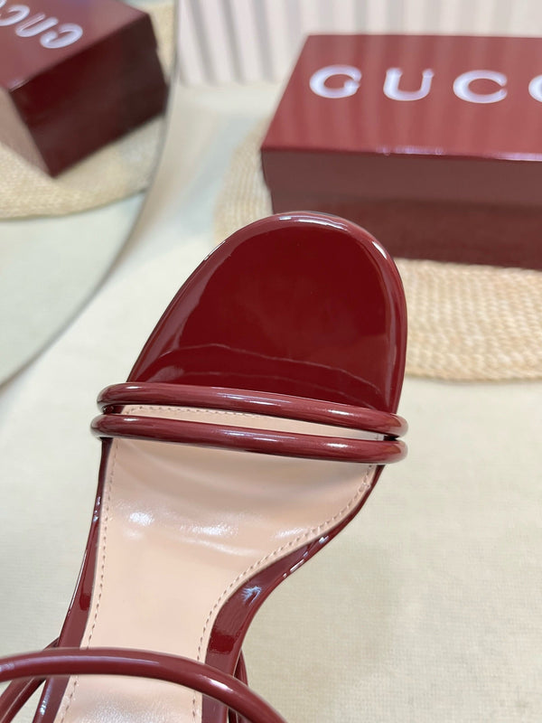 HIGH SANDAL 10 CM IN BERRY RED GLOSSY CALFSKIN
