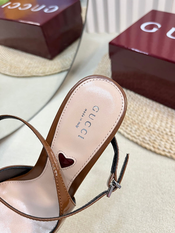 HIGH SLINGBACK PUMP 10 CM IN BRONZE BROWN GLOSSY CALFSKIN