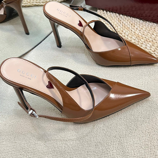 GC 100mm Heeled Slingbacks Brown Sheepskin 294606