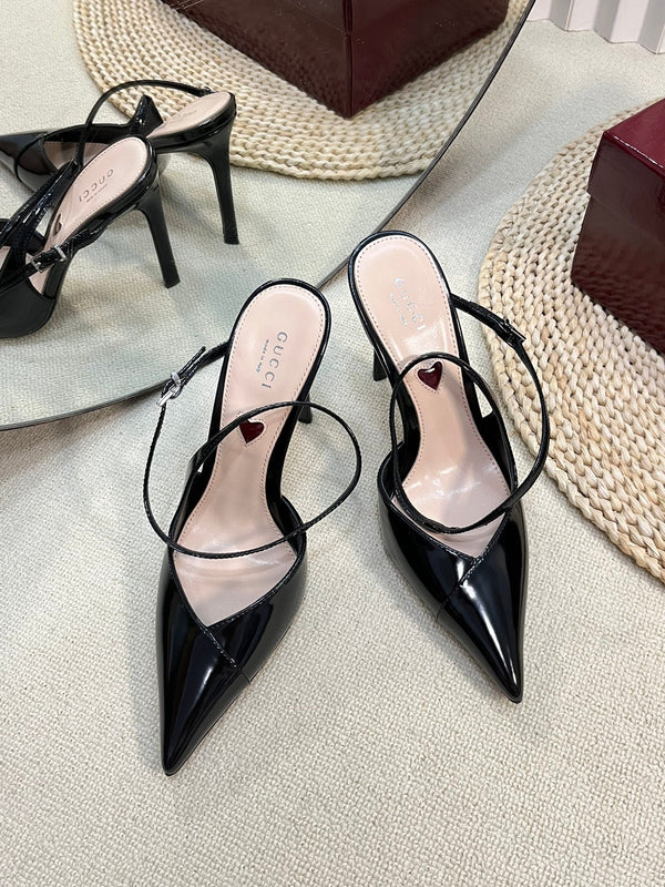 GC 100mm Heeled Slingbacks Black Sheepskin 294608