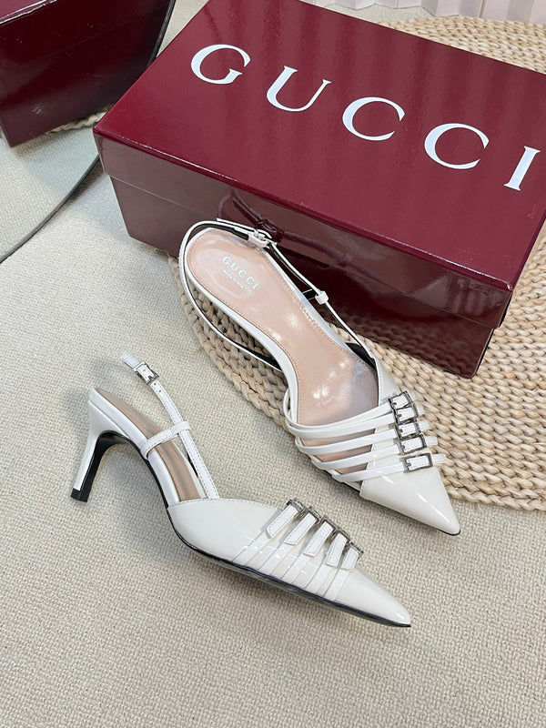 SLINGBACK PUMP 6 CM IN WHITE GLOSSY CALFSKIN