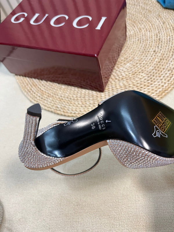 HIGH SLINGBACK 10 CM IN BEIGE SILK WITH FULL RHINSTONES