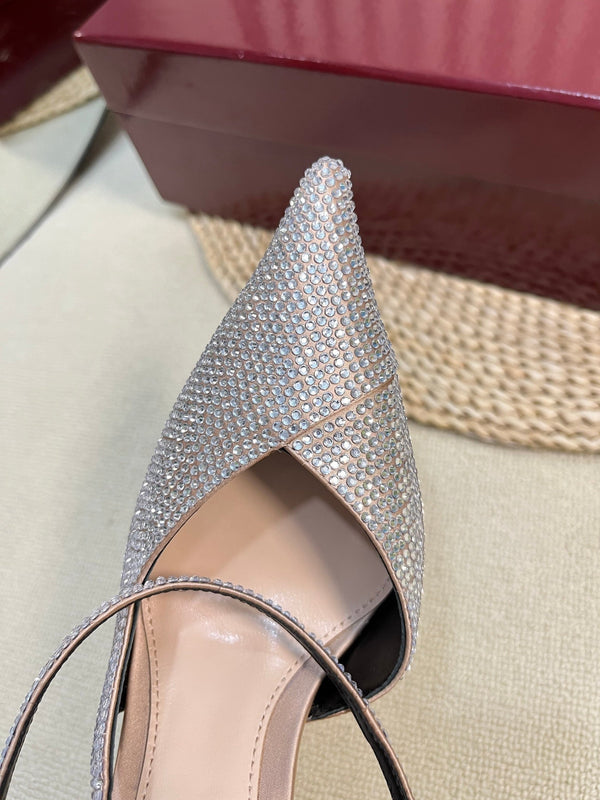 GC Crystal-Embellished Slingbacks Silver Silk Sheepskin 294610