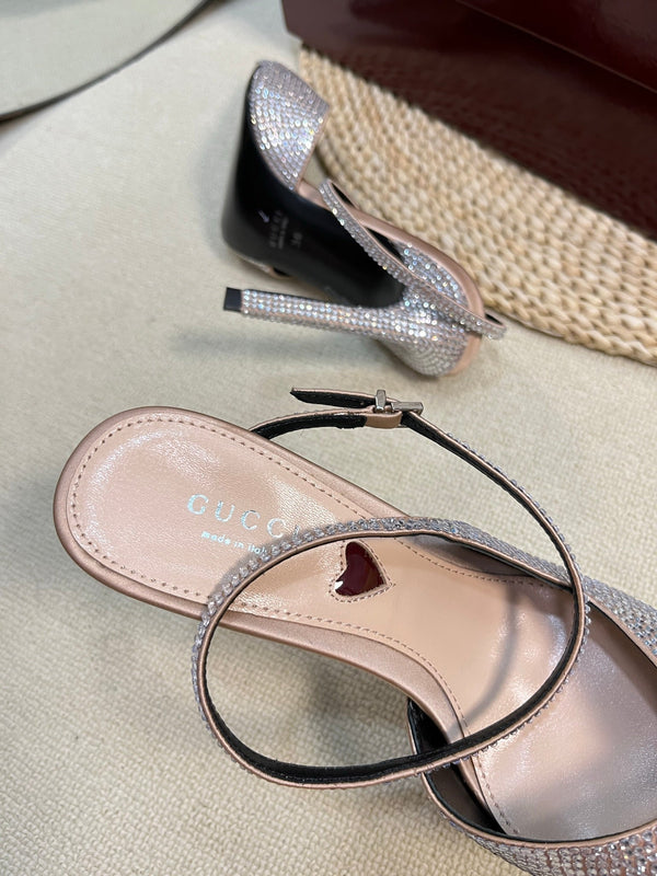 GC Crystal-Embellished Slingbacks Silver Silk Sheepskin 294610