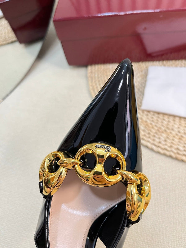 GC Slingbacks With Marina Chain 100mm Black Patent Leather 294587