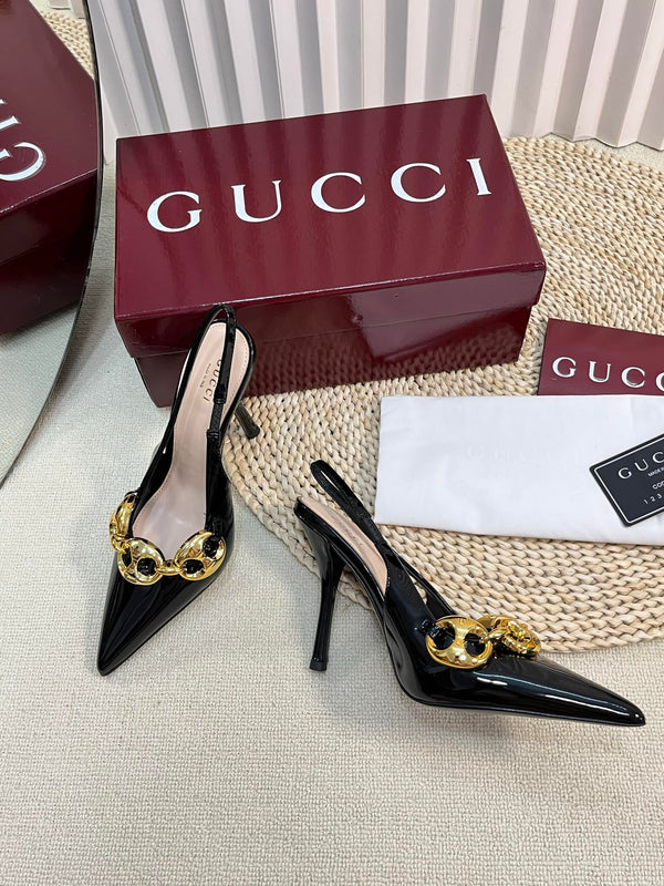 GC Slingbacks With Marina Chain 100mm Black Patent Leather 294587