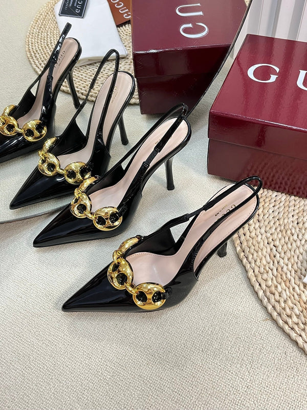 GC Slingbacks With Marina Chain 100mm Black Patent Leather 294587