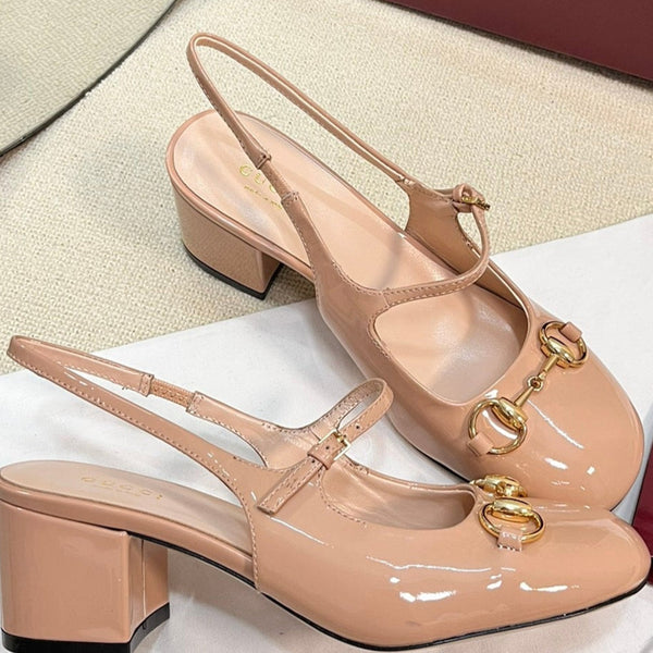 GC Horsebit Slingback 60mm Rose Beige Patent Leather 294588
