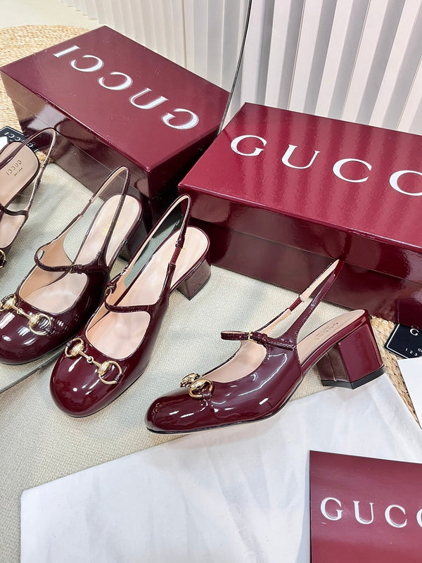 GC Horsebit Slingback 60mm Rosso Ancora red Patent Leather 294589