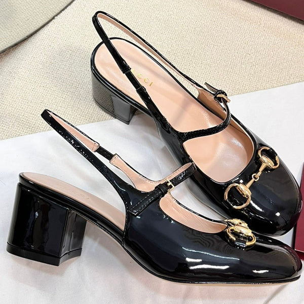 GC Horsebit Slingback 60mm Black Patent Leather 294590