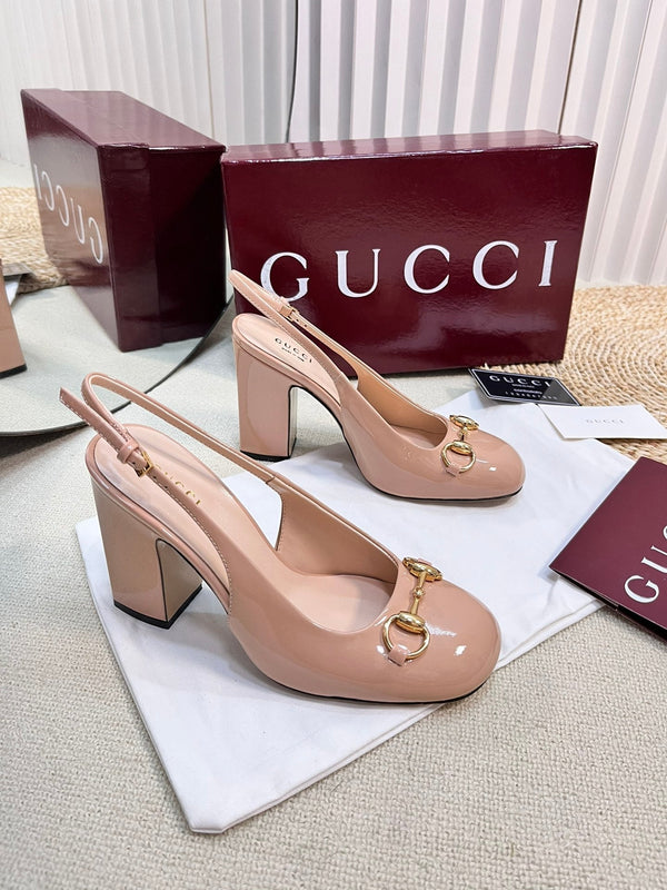 GC Horsebit Slingback 95mm Rose Beige Patent Leather 294591
