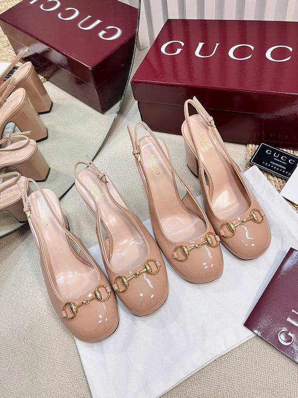 GC Horsebit Slingback 95mm Rose Beige Patent Leather 294591