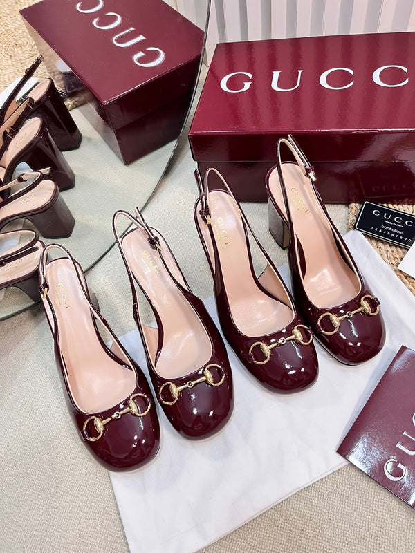 GC Horsebit Slingback 95mm Rosso Ancora red Patent Leather 294593