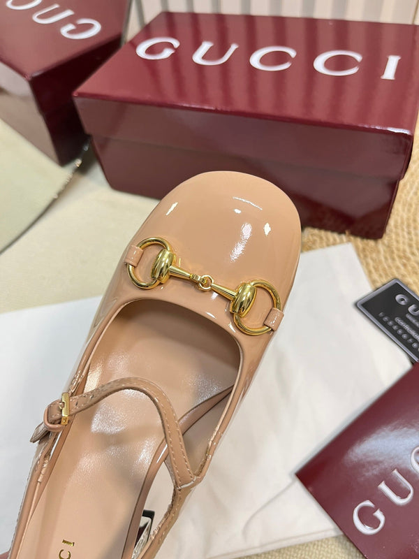 GC Horsebit Slingback with Crystal 65mm Rose Beige Patent Leather 294601