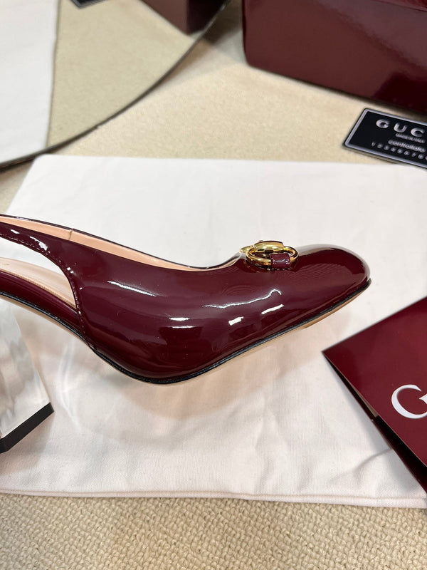 GC Horsebit Slingback with Crystal 95mm Rosso Ancora red Patent Leather 294596