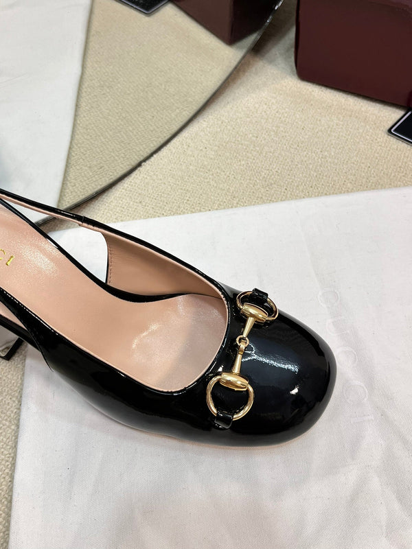 GC Horsebit Slingback with Crystal 95mm Black Patent Leather 294598