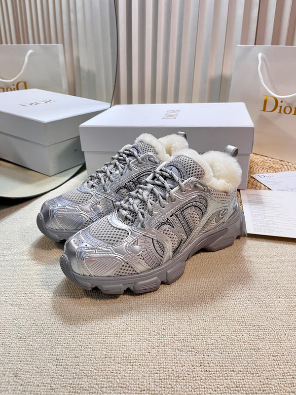 CD Chrono Sneaker In Silver Mesh Fabric With Fleece Lining 992619