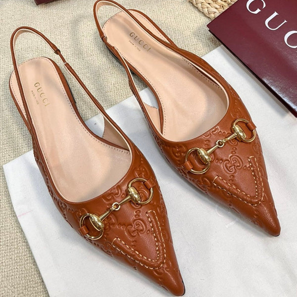 GC Horsebit Slingback Pump 10mm Brown Embossed Sheepskin 294570