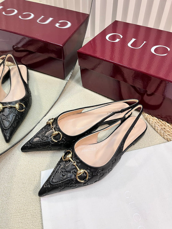 GC Horsebit Slingback Pump 10mm Black Embossed Sheepskin 294573