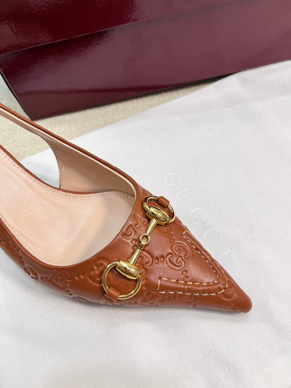 GC Horsebit Slingback Pump 50mm Brown Embossed Sheepskin 294574