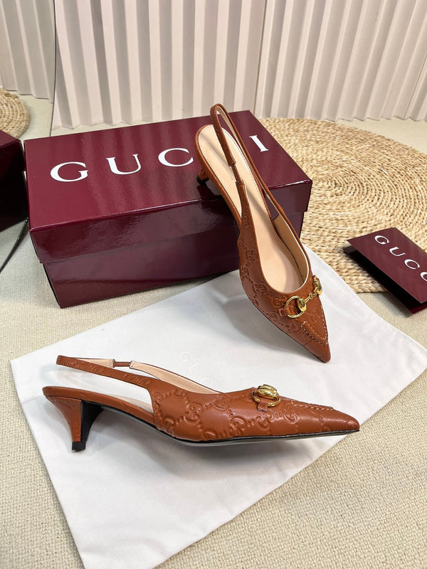 GC Horsebit Slingback Pump 50mm Brown Embossed Sheepskin 294574
