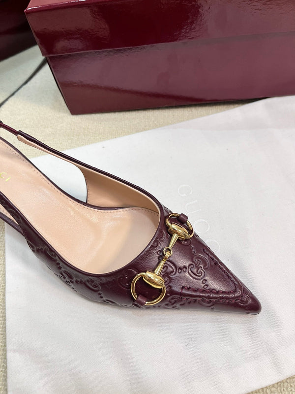 GC Horsebit Slingback Pump 50mm Rosso Ancora red Embossed Sheepskin 294575