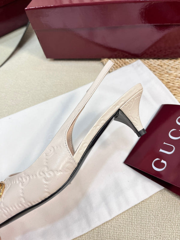 GC Horsebit Slingback Pump 50mm Ivory Embossed Sheepskin 294576